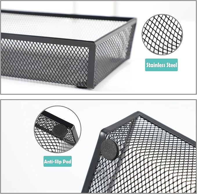 BYCY Silverware Drawer Organizer, Mesh Utensil Organizer for Kitchen Storage, Black Steel Metal Mesh Tray for Flatware Fork Spoon Knife (9x6-4P-Black)-NeatNest