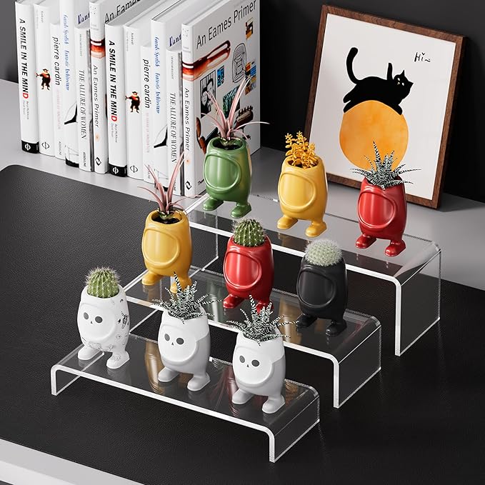 Acina Acrylic Display Risers Stand: 3Pcs 12" Large Acrylic Risers Thickened to 5mm Clear Rectangular Tiered Display Shelf for Cupcake Jewelry Gemstone Curio Figurines Collectibles-NeatNest