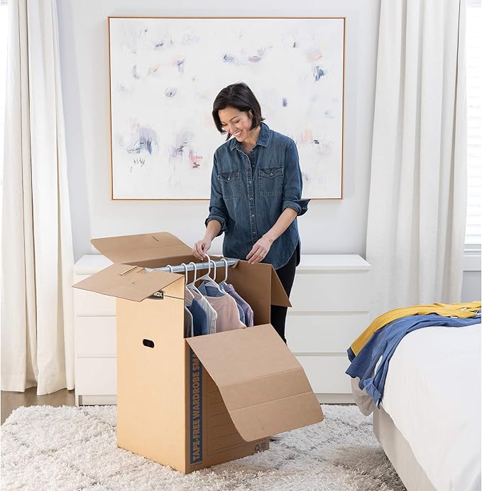 Bankers Box Tall Wardrobe Box 3 Pack, Tape-Free Design, 24-in x 24-in x 40-in (7710501)-NeatNest