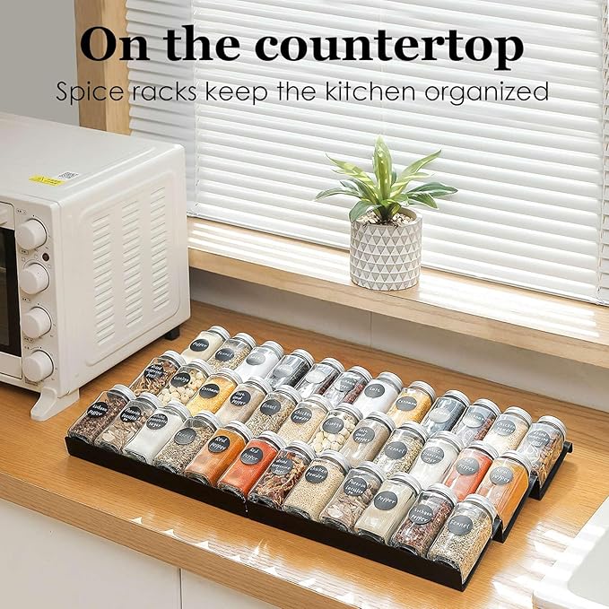 Famhap Spice Drawer Organizer, 6 Pack Drawer Seasoning Organizer Expandable from 11.6" to 23.2" Seasoning Rack Tray Insert for Kitchen Drawers, Spice Rack Tray for Drawer/Countertop (Black)-NeatNest
