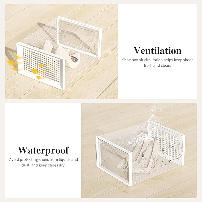 Kuject X-Large Shoe Storage Boxes Organizers Clear Plastic Stackable 12 Pack, Shoe Rack & Holder Substitute, Sneaker Containers, Toy Storage Organizer Bins for Entryway, Closet, Under Bed, White-NeatNest