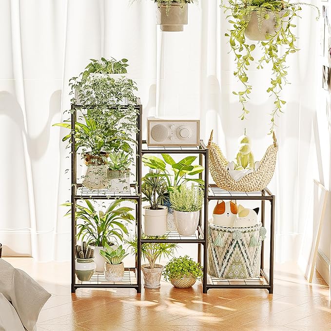 Bamworld Black Plant Stand Outdoor Metal Plant Shelf for Multiple Plants 3 Tiers Ladder Plant Holder Waterproof for Garden Living Room Patio Morden Home Decor Gardening Gifts