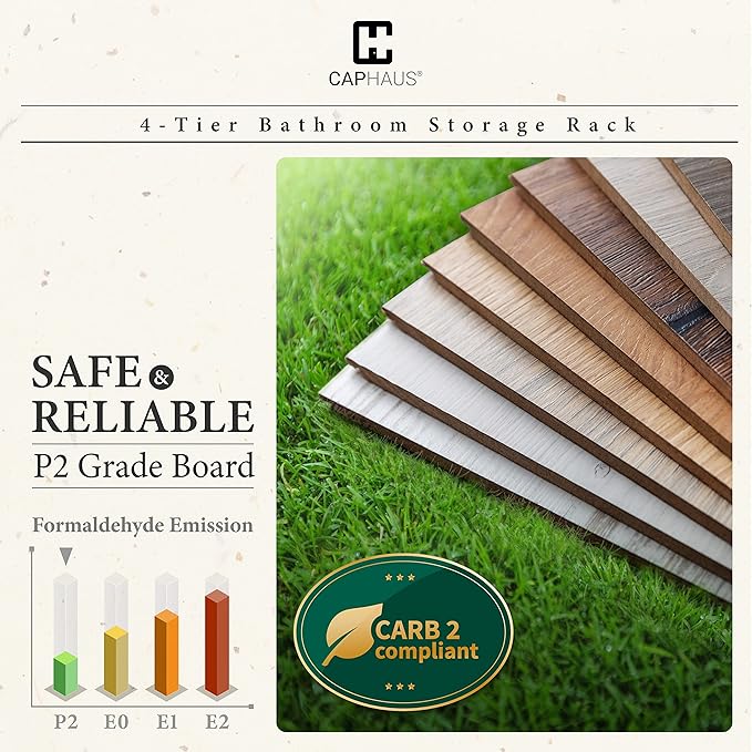 CAPHAUS Over The Toilet Storage, 4-Tier Bathroom Organizer, Freestanding Toilet Shelf, Multifunctional Space Saver Toilet Rack with 4 Hooks, Laundry Organizer, Plant Stand for Balcony (Marble White)-NeatNest