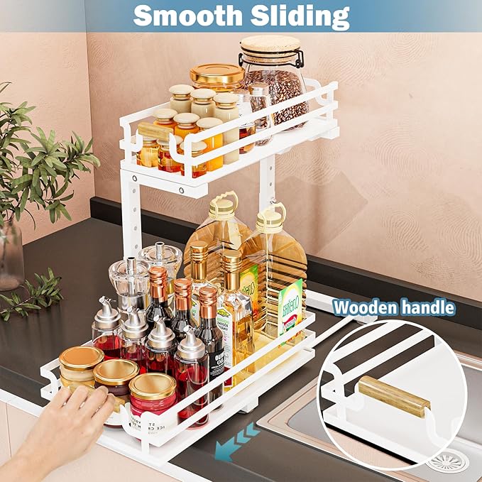 Under Sink Organizers and Storage, 2 Tier Slide Out Under Sink Organizers And Storage (1 Pack-white)-NeatNest