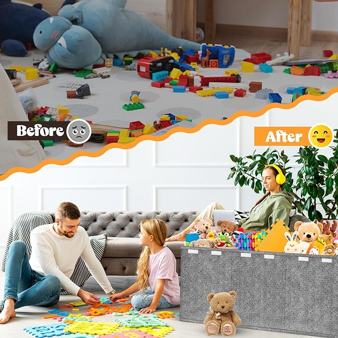 Extra Large Toy Box, Toys Chest for Toddlers with Lids, Collapsible Toy Storage Organizer, Kids Bin Boxes Storage Basket for Boys, Girls, Nursery, Living Room, Playroom, 40"x14"x16", Gray