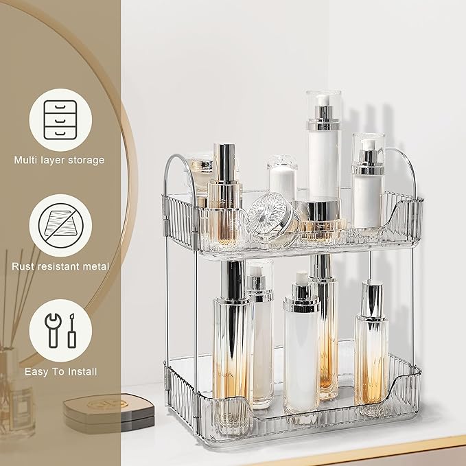Bathroom Counter Organizer Countertop Storage Skincare Countertop Makeup Organizer Cosmetics Skincare Organizers Holder for Perfume-Grey-silver pole-NeatNest