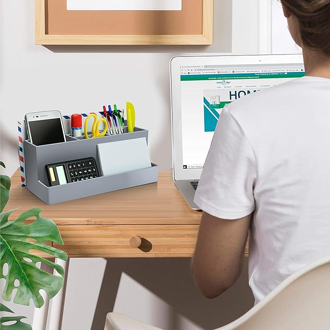 Acrimet Desktop Organizer - Multi Organizer Caddy Holder for Office, Home and School use (Plastic) (Silver Color)-NeatNest
