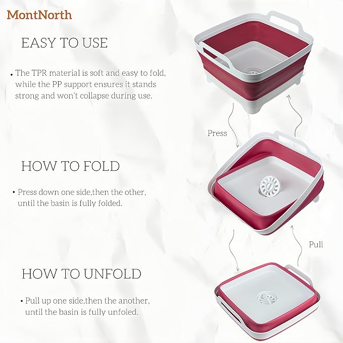 Collapsible Wash Basin 9L, Foldable Dish Tub with Drain Plug, Portable Collapsible Dish Basin, Camping Sink for Washing Dishes, Laundry & Kitchen Use (Viva Magenta)-NeatNest