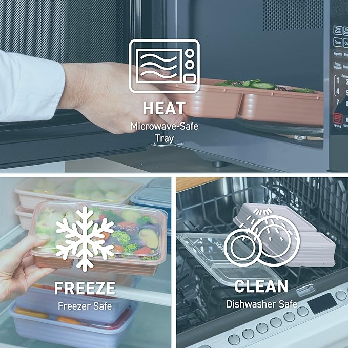 Bentgo 20-Piece Lightweight, Durable, Reusable BPA-Free 2-Compartment Containers - Microwave, Freezer, Dishwasher Safe - Sky-NeatNest