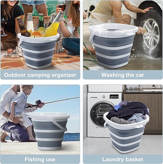 Collapsible Bucket, 2.6 Gallon (10L) - Square Foldable Mop Bucket for House Cleaning, Car Washing, Camping - Portable Water Pail for Outdoor, RV, Travel (Grey)-NeatNest