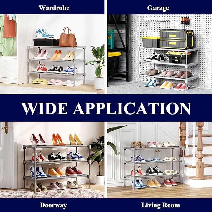 Kitsure Shoe Rack - Non-Woven Shoe Rack Shelf, Shoe Organizer for Closet, Entryway, Garage & Corridor, Stackable Shoe Shelves, Medium, Grey