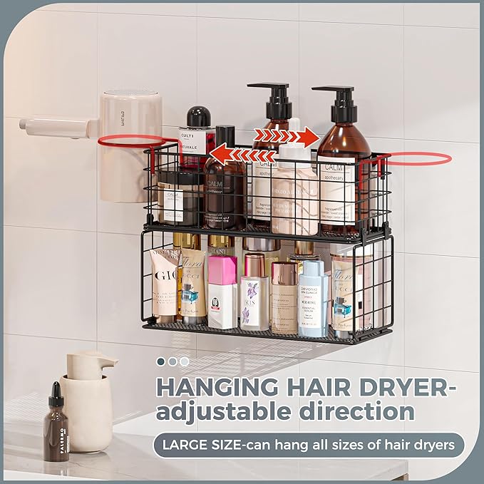 Hair Dryer Holder-Wall-Mounted Styling Tool Organizer 5 Tiers Styling Tool Organizer with Hook Heat Safe Rack for Hair-Straighteners,Curling Wands,Flat Iron,Perfume,Cabinet Door Bathroom Kitchen