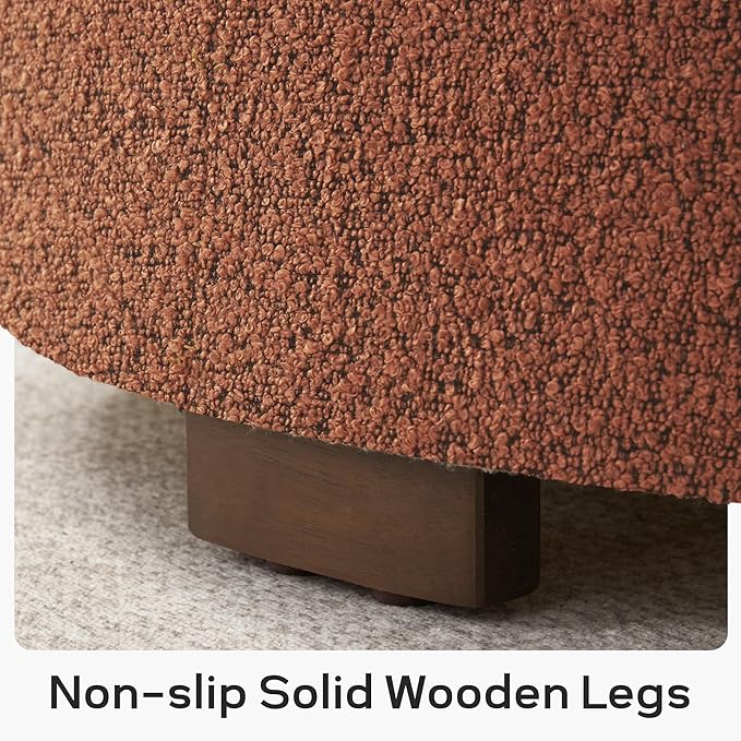 30 Inch Round Storage Ottoman Coffee Table, Modern Boucle Ottoman with Lift-Off Lid and Solid Wood Legs for Living Room, Bedroom, Corners, Apartments (Orange)