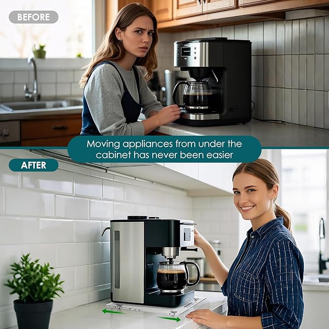 HAYVAN Acrylic Sliding Tray for Coffee Maker & Heavy Kitchen Appliances - Appliance Slider with Silent Wheels Slides Easily from Under The Cabinet - Countertop Space Save (Clear, 14” W x 13”D)