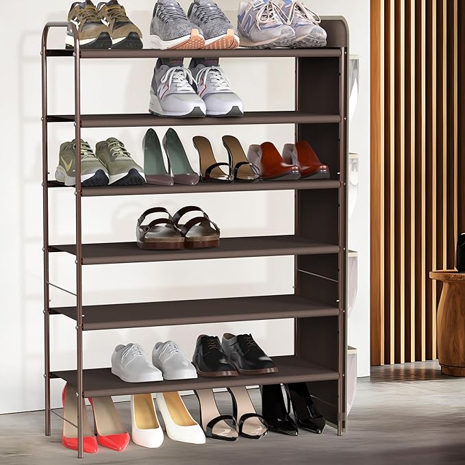 Simple Houseware 6-Tier Shoe Rack Storage Organizer w/Side Hanging Bag, Bronze-NeatNest