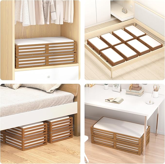 Bamboo Under Bed Storage Containers- Underbed Organizer with Wheels with Large Capacity Dust Bag,Sturdy Wood Rolling Under Bed Shoe Storage Organizer 2 Packs (Walnut, 2 Packs (33.07"×16.54"))-NeatNest