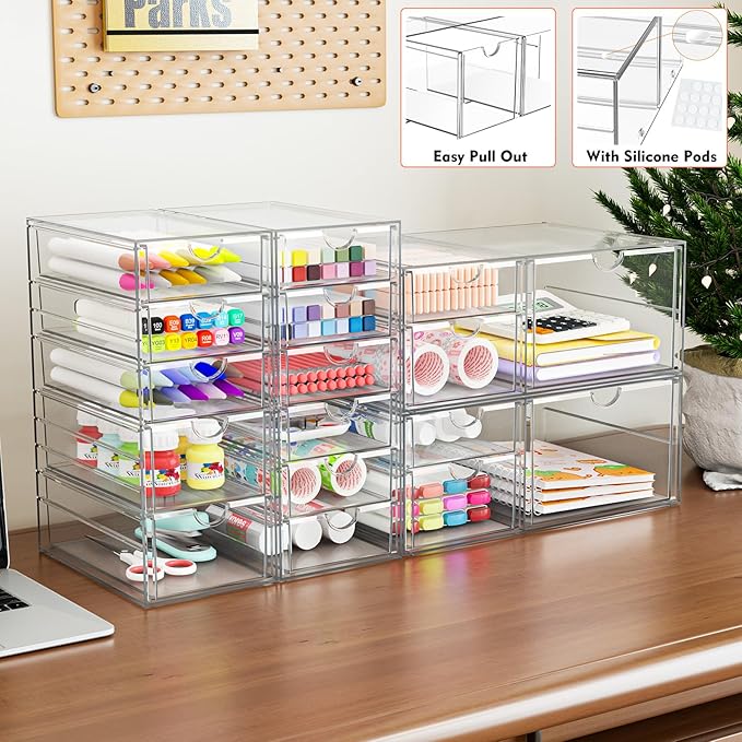 Acrylic Makeup Organizer with 17 Drawers, 4 Pack Clear Bathroom Counter Organizer for Palettes, Cosmetic, and Beauty Supplies,Ideal for Vanity, Cabinet,Desk Organization-NeatNest
