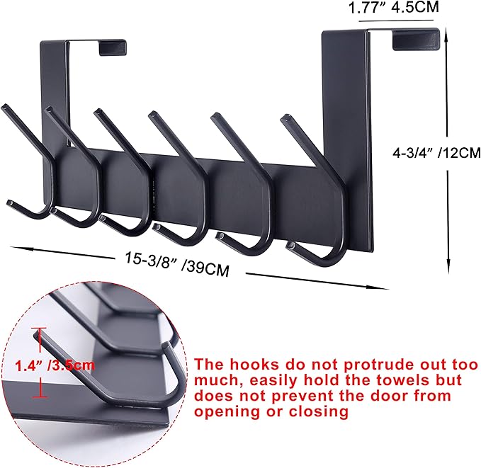 SKOLOO Over The Door Hook - Black, No Assembly Required, Stainless Steel, Door Coat Rack for Entryway, Over Door Towel Hooks for Bathroom, Coat Hooks for Hanging Coats, Backpack, Jacket, Robes