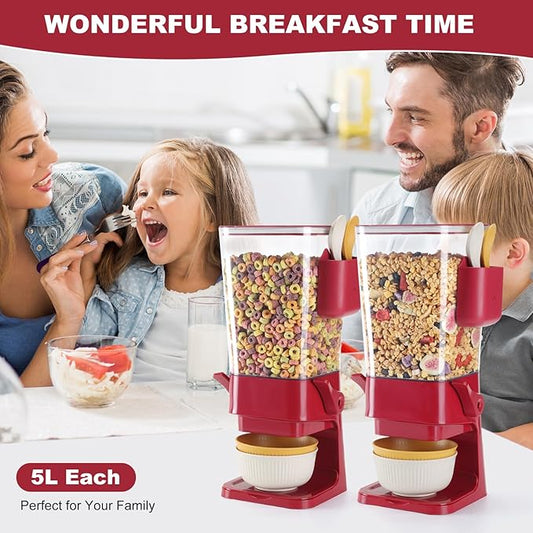 Cereal Dispenser Countertop Red 2 Pack with Creal Bowls Spoons Cutlery Box, Cereal Containers Storage - Not Easy to Crush Food, Dry Food Dispenser For Pantry Candy Snack-NeatNest