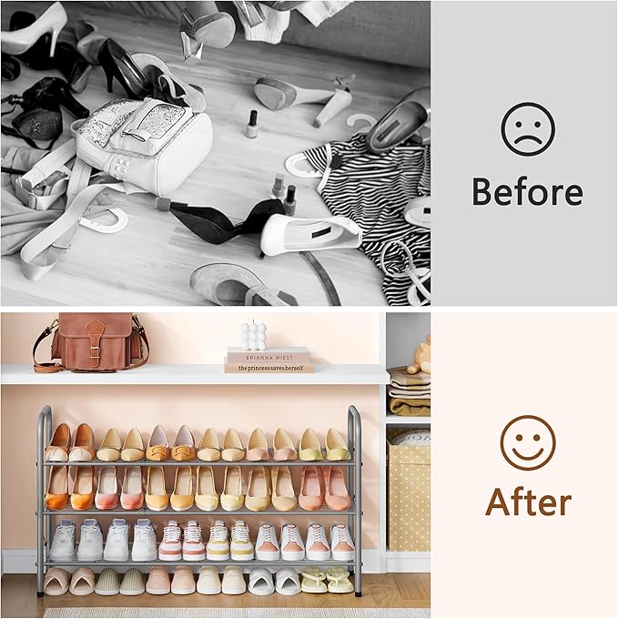Hoctieon 3 Tier Mesh Style Shoe Rack, Entryway Shoe Shelf, Shoe Storage Organizer, Shoe Rack for Closet, Space Save for Bathroom, Garage, Hallway, Bedroom, Living Room, Grey-NeatNest