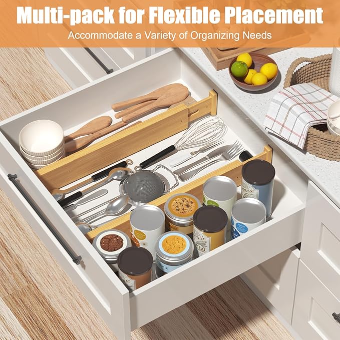 Bamboo Drawer Dividers,17-22" Adjustable Kitchen Drawer Organizer for Clothes,8 Pack Expandable Drawer Organization Separators for Bedroom,Bathroom,Dresser and Office,Natural-NeatNest