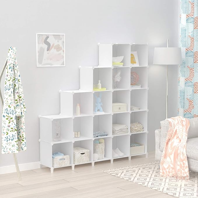 HOMIDEC 20-Cube Storage Shelf, Storage Bookcase Bookshelf with Metal Hammer, Storage Cubes Organizer Cabinet for Kids, Closet, Bedroom, Bathroom, (11.8x11.8x11.8 inch)-NeatNest