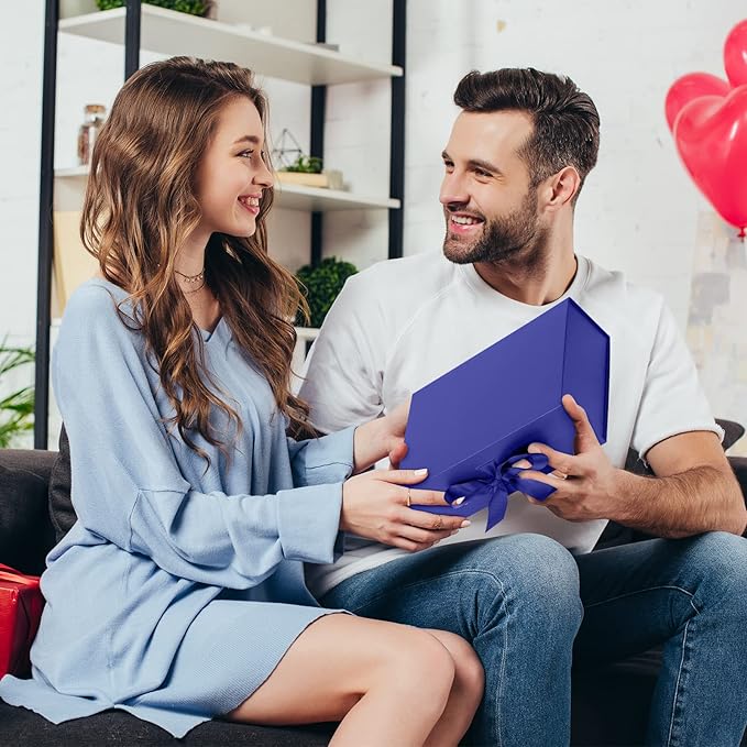 DaiJoob Gift Box with Lid for Presents 10.5x7.5x3.1 Inches with Ribbon and Magnetic Closure(1-Pack) (Blue)-NeatNest