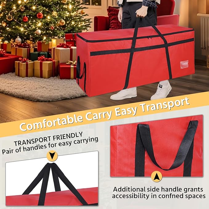 7.5 ft Christmas Tree Storage Bag, Heavy Duty Christmas Tree Bag with Reinforced Handles and Dual Zippers Wide Opening, Large Capacity fits for Artificial Christmas Tree (Red, 7.5 ft)-NeatNest