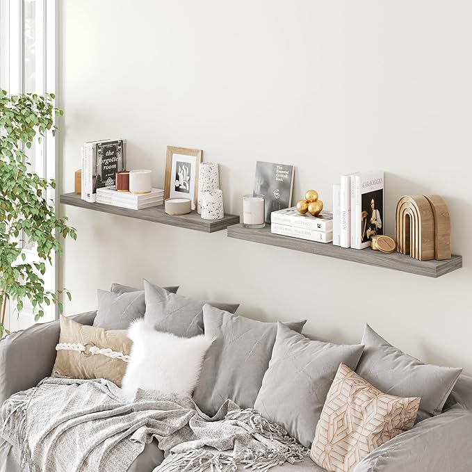 BAMEOS Floating Shelves,40 in W x 8in D Wall Mounted Wooden Shelves with Invisible Brackets Set of 2, Hanging Wall Shelves Decoration for Bedroom, Bathroom, Living Room and Kitchen-NeatNest