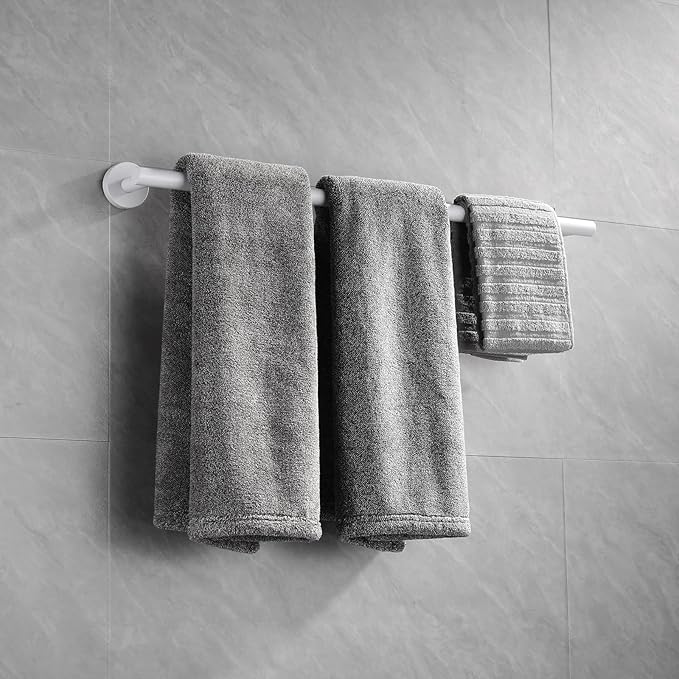 GERZWY 24-Inch Bathroom Towel Bar Modern Round Style Bath Towel Bar SUS 304 Stainless Steel Wall Mount, White