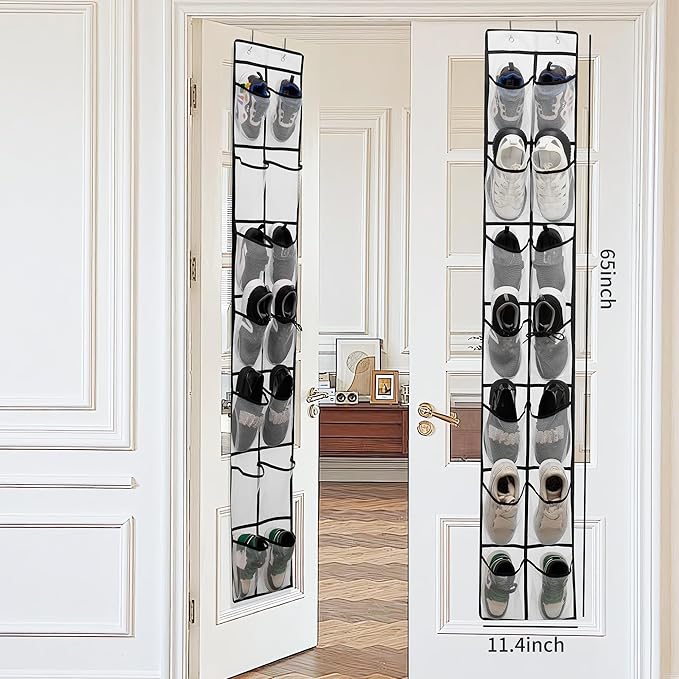 Over The Door Shoe Organizer, 14 Large Mesh Pockets Hanging Shoe Rack for Closet Organizers and Storage, White, 2-pack (white)-NeatNest