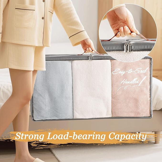 Criusia Under Bed Storage Bins with Clear PVC Lids – 4 Pack Large Underbed Organizers with Heavy-Duty Handles, Reinforced with 800G PP Panels & 80G Non-Woven Fabric – Waterproof & Foldable, Gery-NeatNest