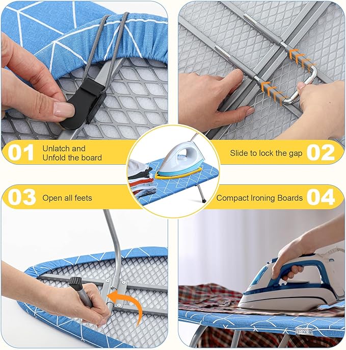 Chunful Tabletop Ironing Board with Iron Rest 32 x 12 Inch Small Compact Travel Foldable Ironing Board with Silicon Mat Portable Non Slip Feet Table for Dorm and Small Space(Classic,Blue)