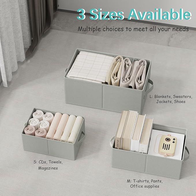 Fabric Storage Boxes for Shelves, 3 Pack Foldable Cloth Bins, Closet Organizers System with 2 Handles, Durable and Sturdy, Saving Space, Grey, 16.1 x 9.8 x 6.5 In, XSNY11GM-3-NeatNest