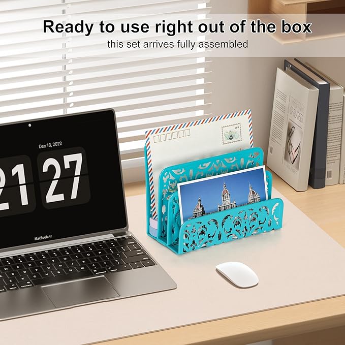 EasyPAG Mail Organizer Countertop, Desk Mail Sorter for Envelope, Small Vertical Letter Holder for Office Home, 2 Pack, Dark Teal