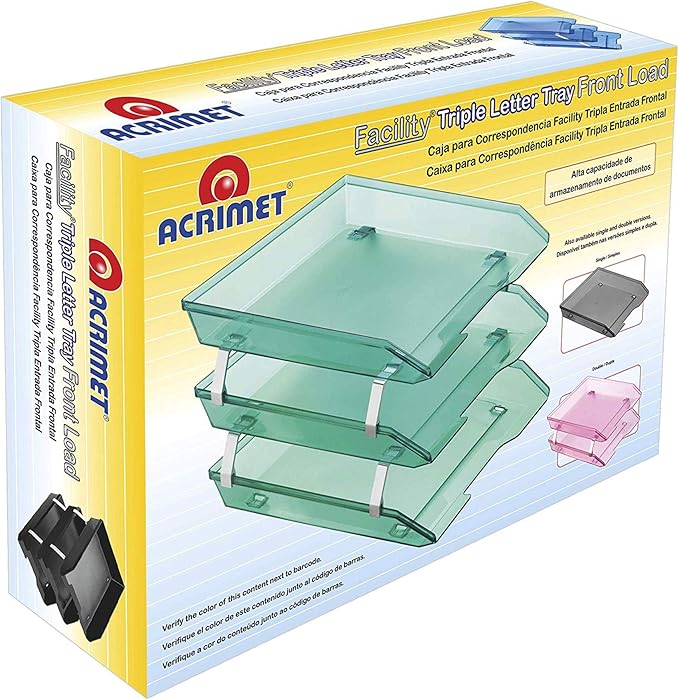 Acrimet Facility 3 Tier Letter Tray, Front Load, Letter Size/A4, Desktop File Organizer, Plastic (Clear Crystal Color)-NeatNest