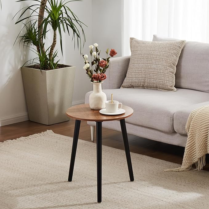 Apicizon Small Round Side Table, Nightstand End Table for Small Spaces, Bedroom, Living Room, Easy Assembly Modern Bedside Table, 16.5 x 20 Inches, Oak-NeatNest