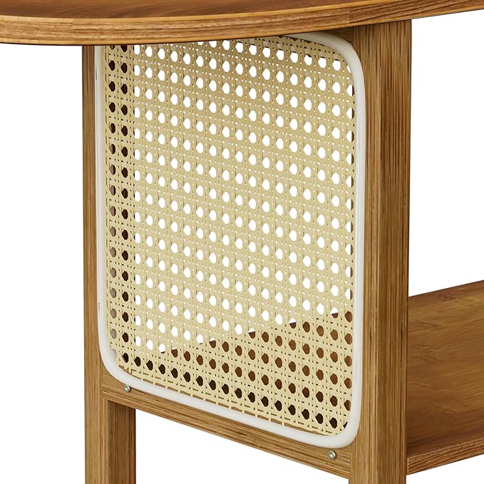 Bamboo TV Stand for TVs up to 65", Accent Entertainment Center with Storage, Media Console Table with Rattan, Modern TV Stand for Living Room, Bedroom, 55"(L), Walnut-NeatNest