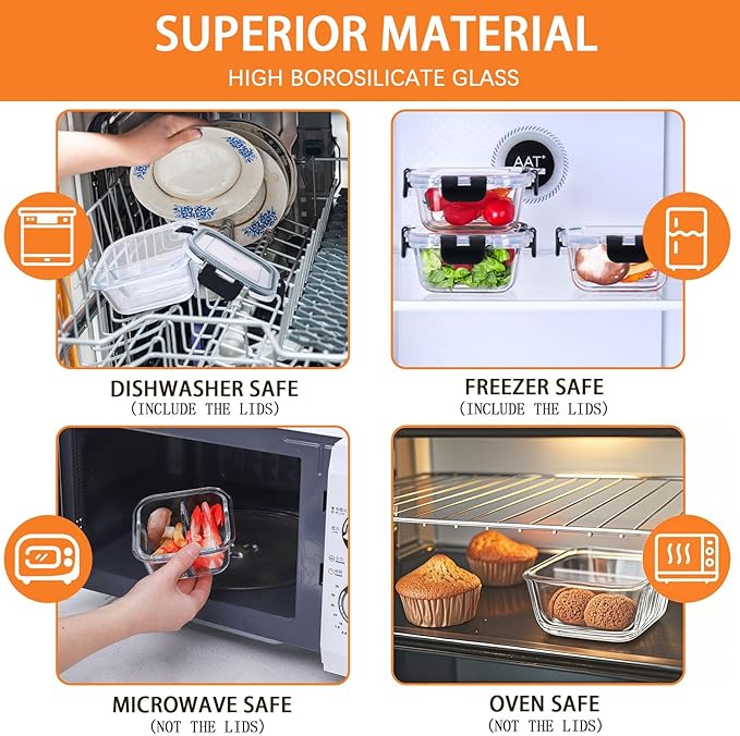Bariatric Meal Prep Containers, 8 oz Bariatric Portion Control Food Storage Containers with Two 4 oz Compartments (3 Pack), Reusable Glass Snack Containers with BPA Free Airtight Lids