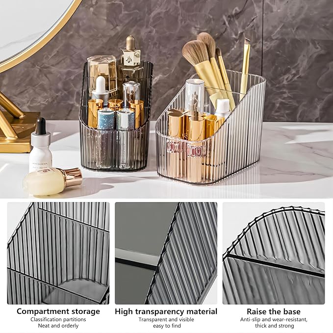 DASITON Large Capacity Makeup Brush Holder,3 Slot Makeup Brush Cup,Vintage striped Make Up Brush Holder,for Vanity Decor,Bathroom Countertops,Desk Storage Container,Cosmetic Display cases(Black-S)-NeatNest
