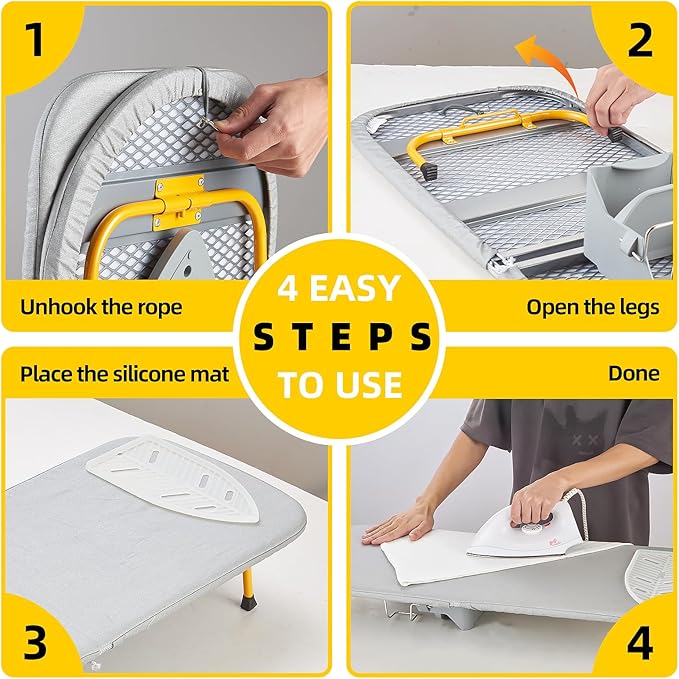 Foldable Ironing Board, 13"x35" Folding Tabletop Small Ironing Board with Iron Holder and Wall Mount Space-Saving, Grey