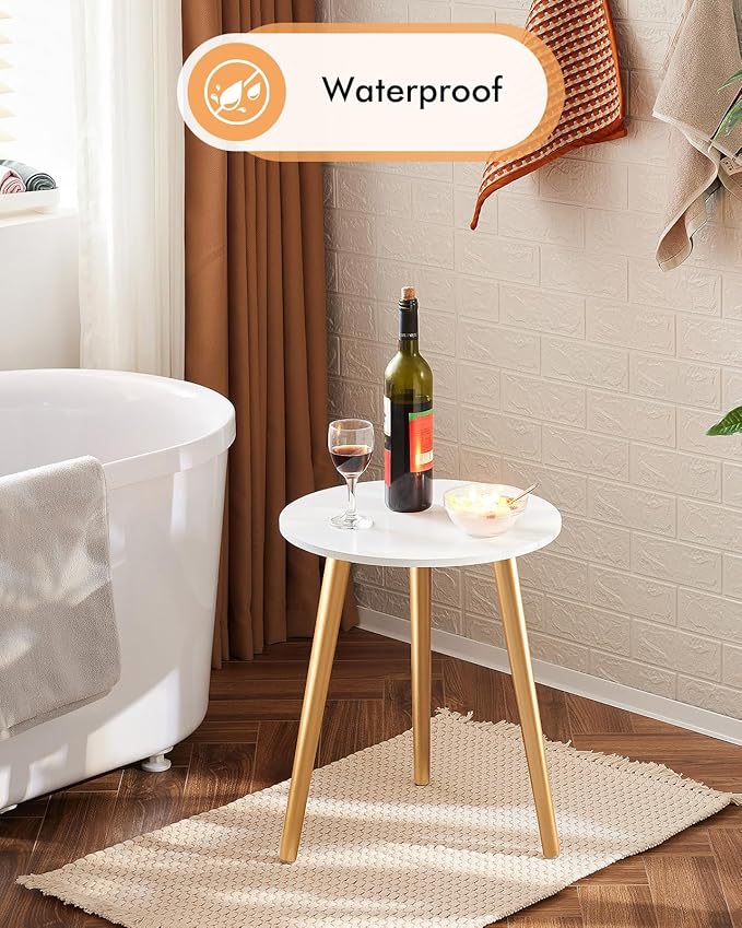 Apicizon Round Side Table, Gold Nightstand End Table for Living Room, Bedroom Home Decor Bedside Table with Gold Wood Legs 16.5 Inches-NeatNest