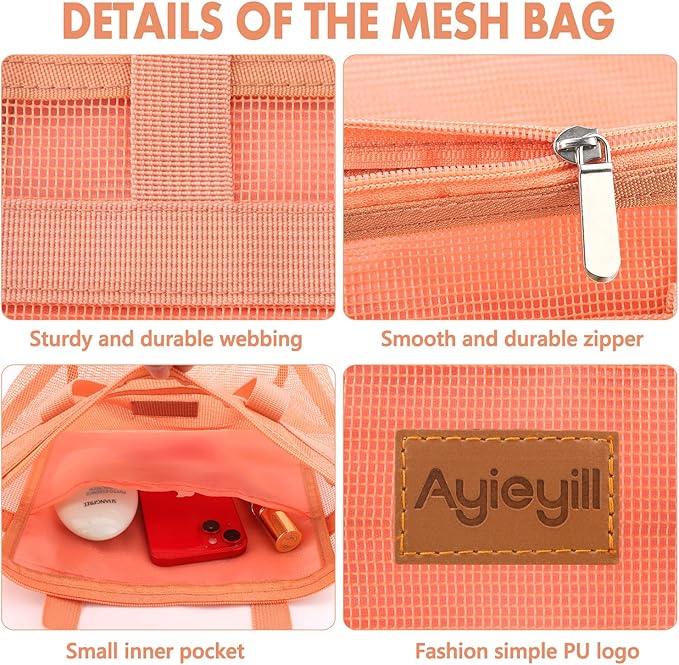 Ayieyill Shower Caddy Portable, Mesh Shower Caddy Tote Bag Quick Dry Hanging Toiletry and Bath Organizer for College Dorm, Gym, Beach, Travel or Camping with Zipper (A-Coral Pink)-NeatNest