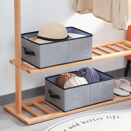 Clothing Storage Bins,16.1 × 9.8 × 6.5 inches Closet Bin with Handles, Foldable Cubes, Fabric Containers for Organizing Shelves, Gray, Large, 4 Pack-NeatNest
