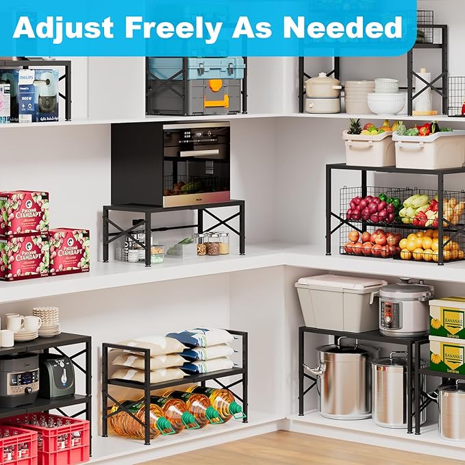 Expandable Metal Storage Shelves,100LBS Stackable Pantry Heavy Duty Shelving Units and Storage for Small Appliances,Adjustable Countertop organizer for kitchen,Cabinets,Closet,Pantry,Garage,Warehouse-NeatNest