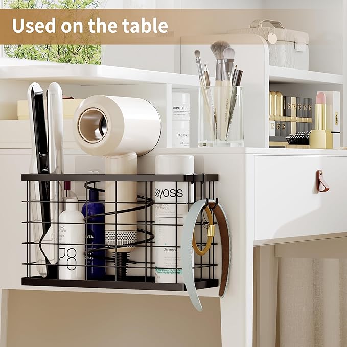 Hair Dryer Holder -3-in-1 Hair Tool Organizer Blow Dryer Holder Adjustable Height, Cabinet Door/Wall Mounted Bathroom Organizer Storage,Heat Safe Rack for Hair Straighteners, Curling Wands, Razor