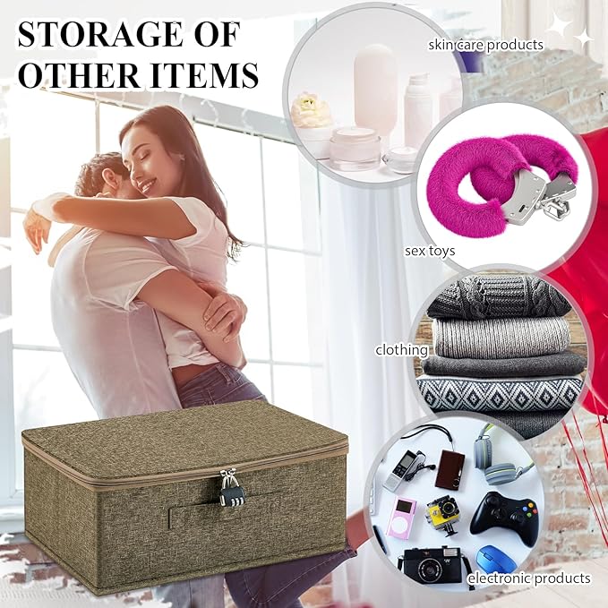 Discreet Lockable Adult Toy Bag Storage Organizer Toy Bag Storage Bins Case with Zipper Lid 15 x 10 x 6.3 Inches for Women and Men Clothes Container(Coffee)-NeatNest