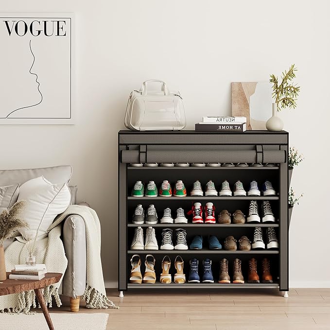 Calmootey 5 Tier Shoe Rack Organizer to Hold 25 Pairs, Portable Shoe Shelf with Nonwoven Fabric Cover for Closet Hallway, Bedroom, Entryway, Grey-NeatNest