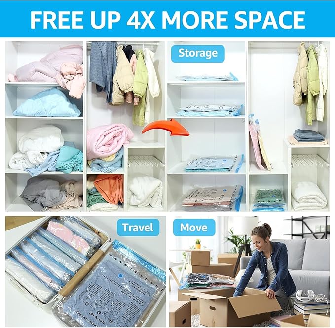 BoxLegend Vacuum Storage Bags with Large Size Hand Pump 8 Jumbo 31.5’’x39.37’' Thickened Vacuum Seal Bags for Clothing Space Saving Vacuum Pack Storage Bags for Pillow Comforters Bedding-NeatNest