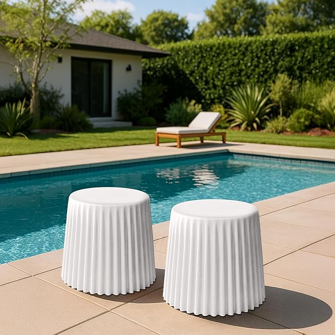 2xhome Modern Stackable Patio Stool | Versatile Coffee Table, Accent Ottoman, Dining Kitchen Chairs | Weather Resistant Plastic | Indoor Outdoor, Cafe Restaurant, White